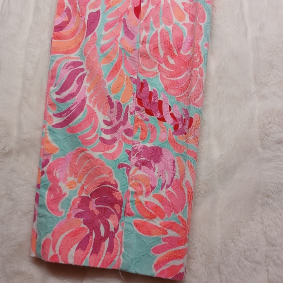 Lilly Pulitzer Size 8 Tropical Print Pants Pink Blue Straight Leg Pants - Picture 4 of 11